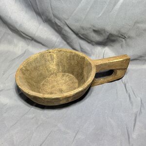 19th Century Handmade Wooden Bowl Scoop w/Handle Antique Primitive Native Americ